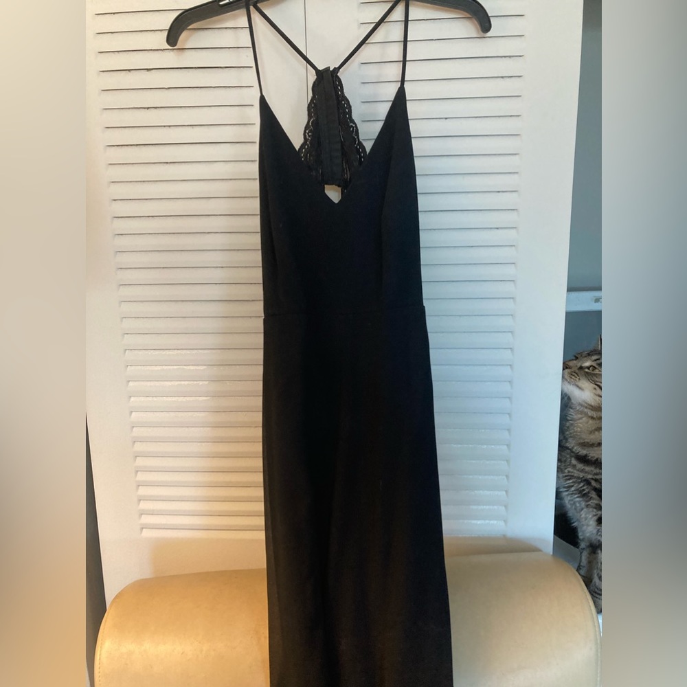LULUS LONG BLACK OPEN BACK COCKTAIL DRESS WITH SLIT